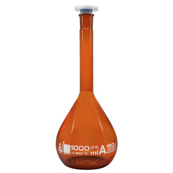 Buy Borosil Amber 1000ml Glass Volumetric Flask in [storefront]