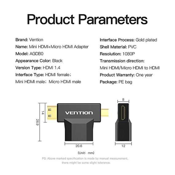 Buy Vention Mini HDMI and Micro HDMI to HDMI Adapter in [storefront]